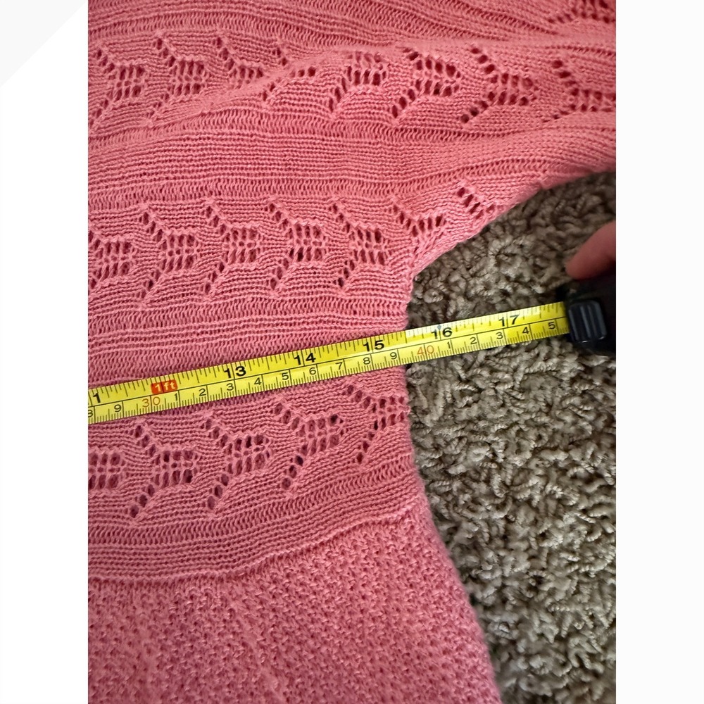 J.Jill Cardigan Petite Coral Pink Pointelle Linen Blend Sweater Size S - Picture 6 of 8